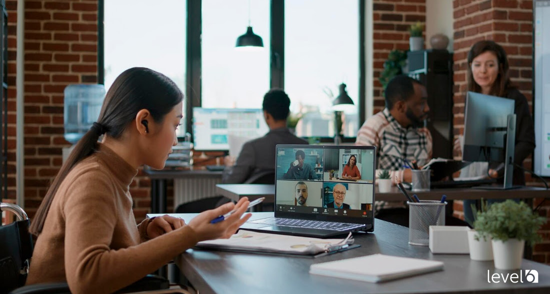 A Woman Attending a Video Meeting