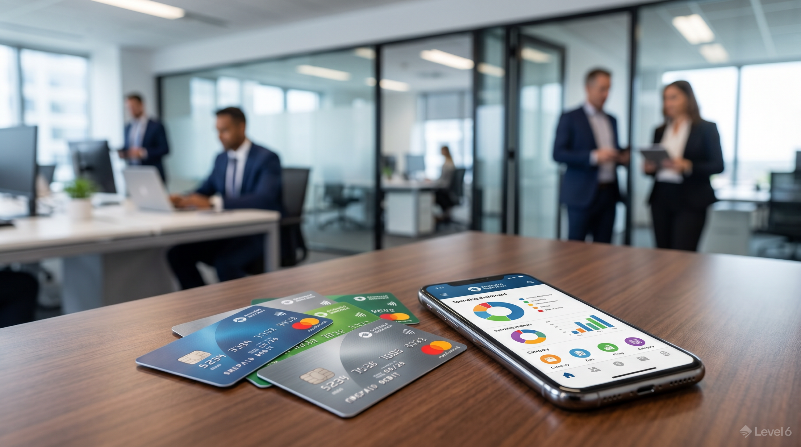prepaid debit cards for business travel: multiple corporate cards and spending dashboard on mobile app