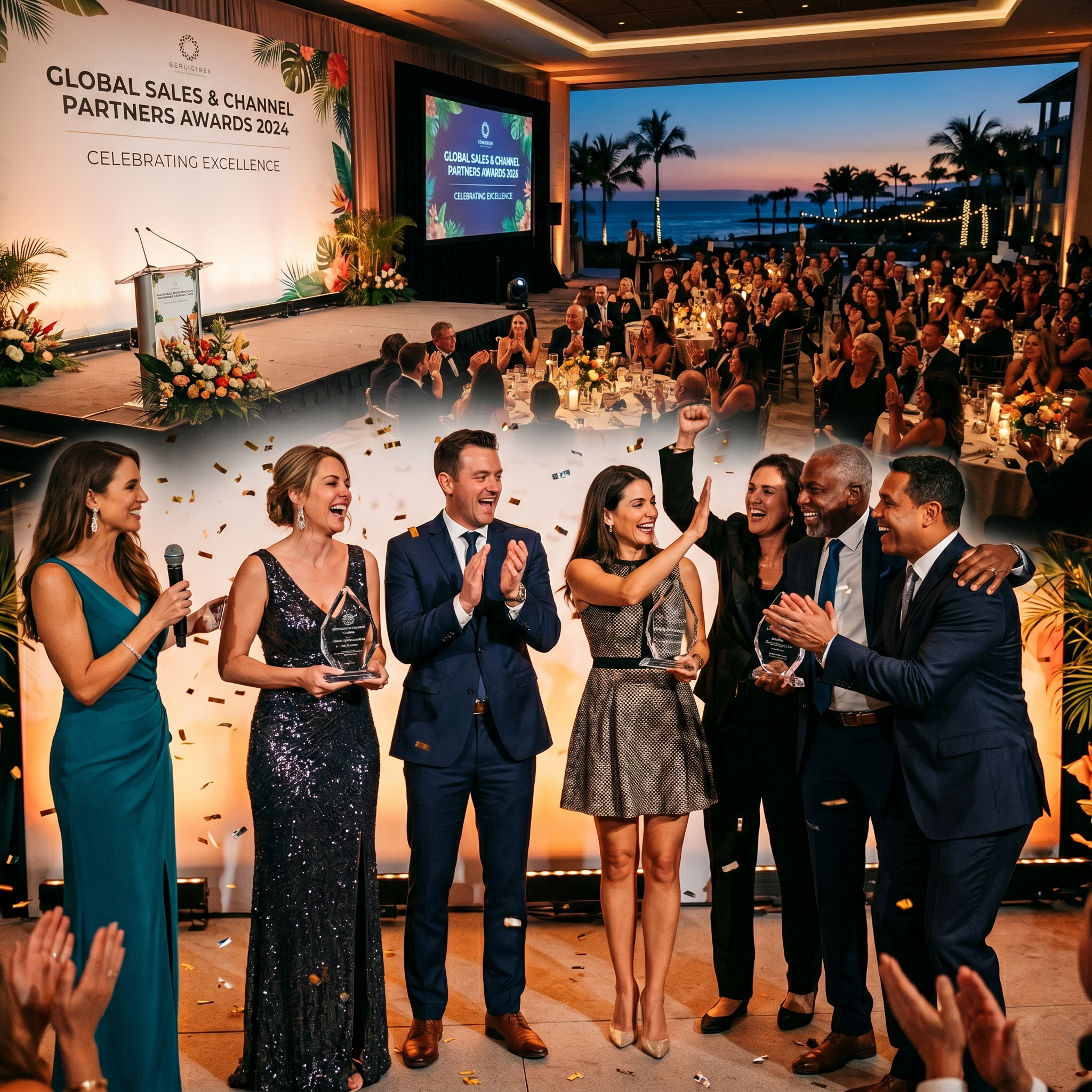 types of incentive programs: channel partner distributor team receiving awards at a manufacturer incentive recognition event