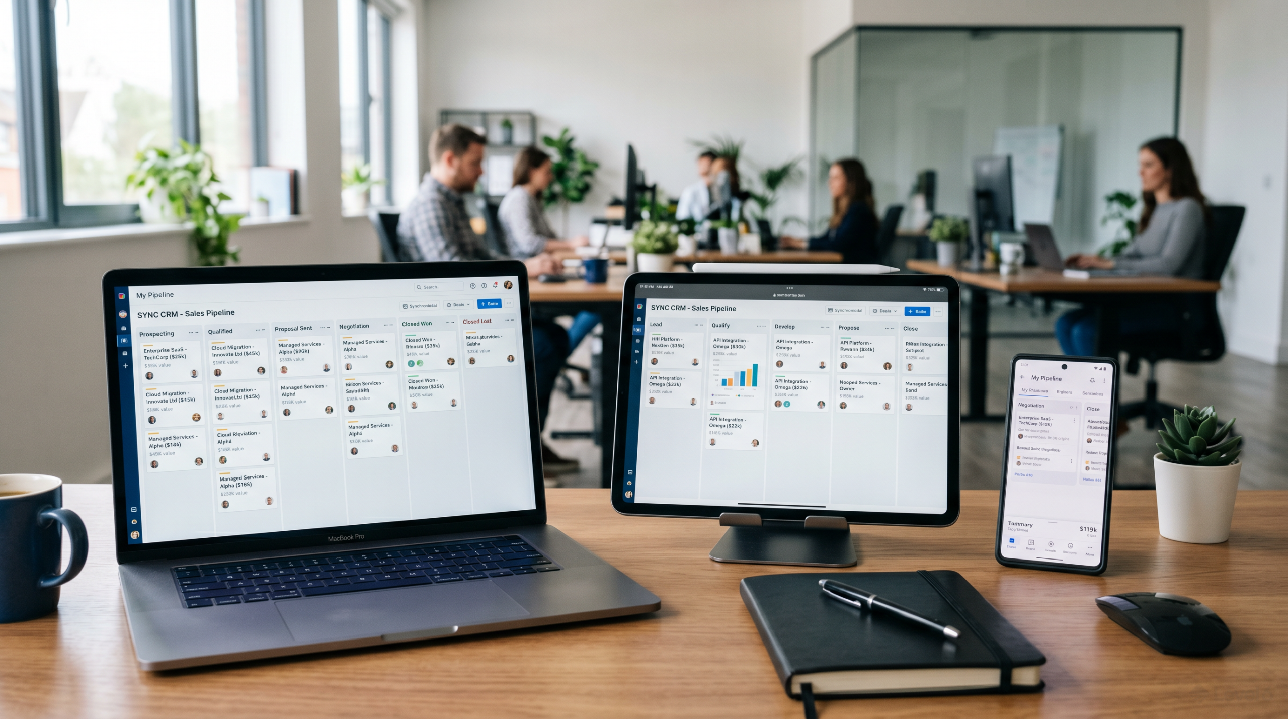 sales tracking apps: comparison of pipeline tracking screens across multiple mobile and desktop devices
