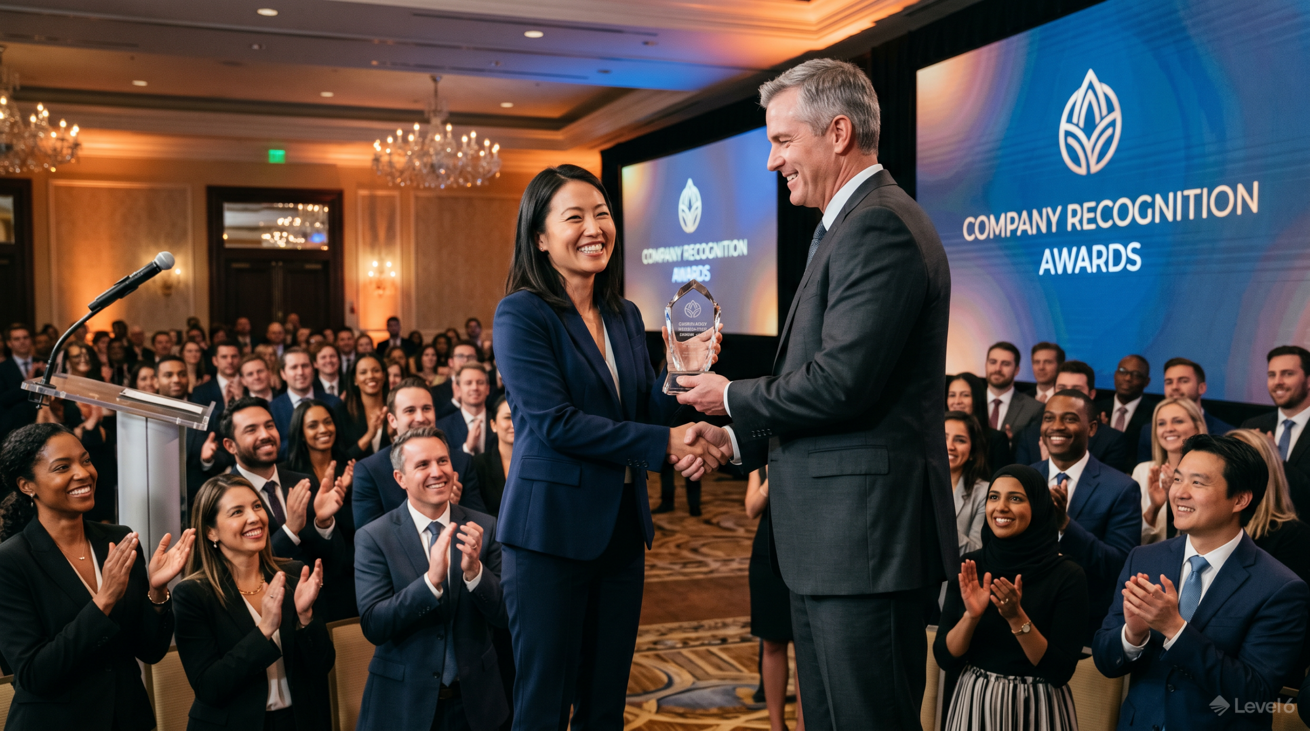 cash vs non-cash incentives: team celebrating an award at a corporate recognition event