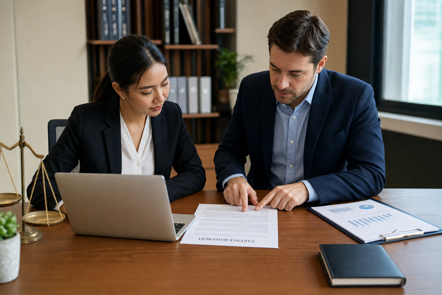 Business professionals reviewing co-op fund clawback provisions in a partner agreement contract